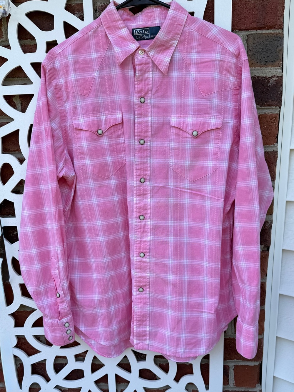 Polo Ralph Lauren Pink Plaid Western Snap Shirt Men’s L